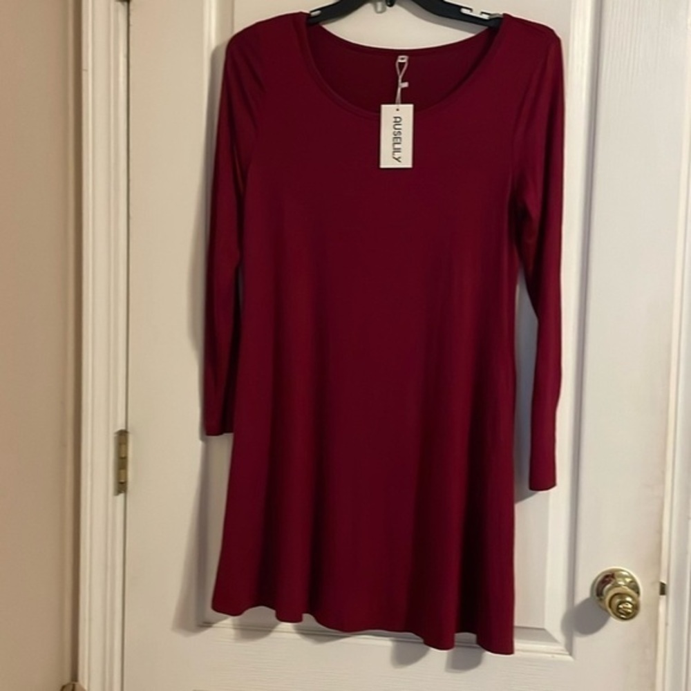 NWT Auselily Long Sleeve Pocket Fit and Flare Dress Medium Career Party Basic‎